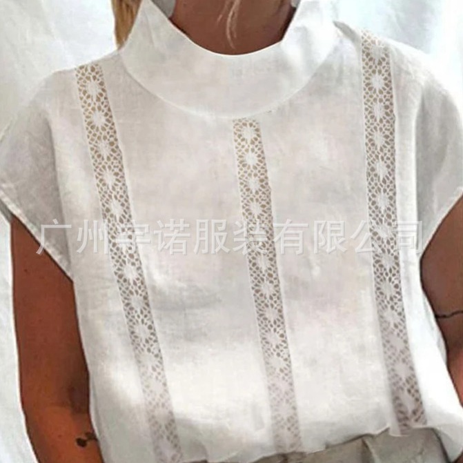 Amazon deseo AliExpress 2023 nuevas mujeres europeas y americanas de algodón Lino encaje costura camisa casual