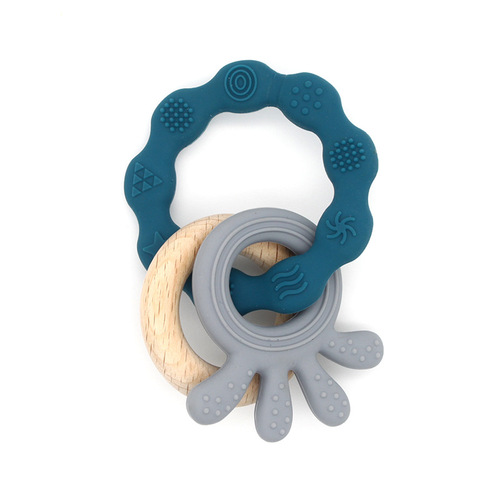 New Octopus Maple Wood Baby Teether Food-Grade Baby Grinding Toy Silicone Baby Intelligent Toy