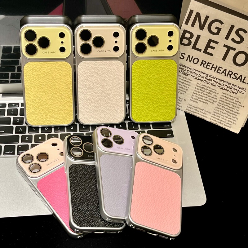 17 Suitable for iPhone 16 Pro Max Large Window Litchi Pattern Apple 15 Phone Case 14Pm Anti-Drop 13 Protective Cover