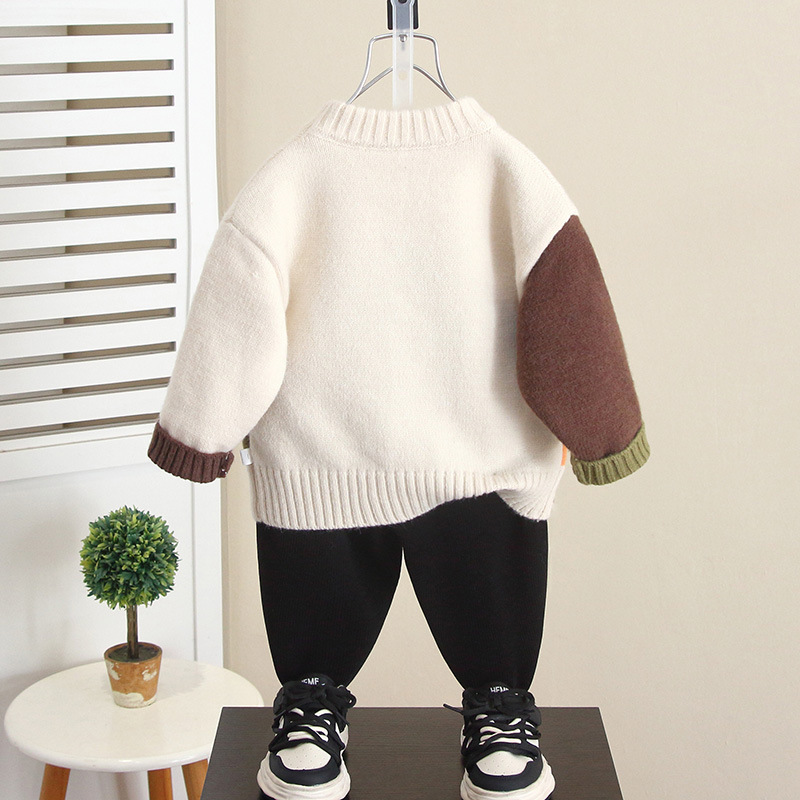 6851 Suéter de punto cálido grueso para niños 2025 nuevo suéter exterior para niños de invierno, top de bebé, ropa de otoño e invierno