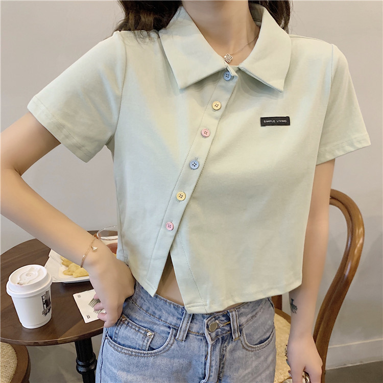 Women's T-shirt Short Sleeve T-Shirts Patchwork Button Simple Style Solid Color display picture 58