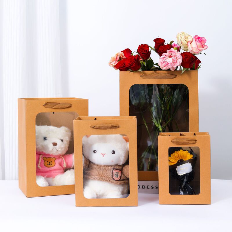 Valentine's Day Gift Bags in Stock Children's Day Packaging Gift Bags Enlarged and Thickeneded Ins Window Satchel Paper Bags Wholesale