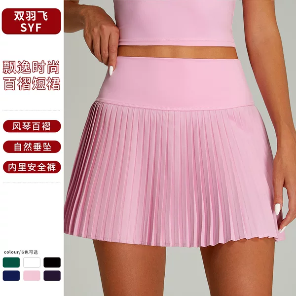 Cross-border High Waist Pleated Sports Skirt Women's Outdoor Fitness Fake Two-piece Tennis Skirt Anti-light Yoga Skirt