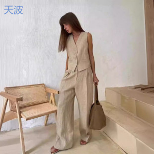 Ttb Cross-Border Vest and Casual Pants Two-Piece Set European and American Spring and Summer New Women's Fashion Sleeveless Vest Low-Waist Pants Set