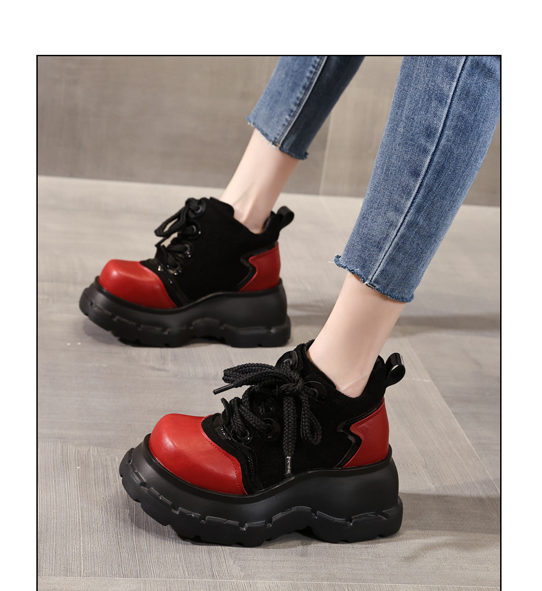 Boot nữ cổ ngắn đế xuồng tăng chiều cao phong cách thường ngày — màu đen chi tiết 10