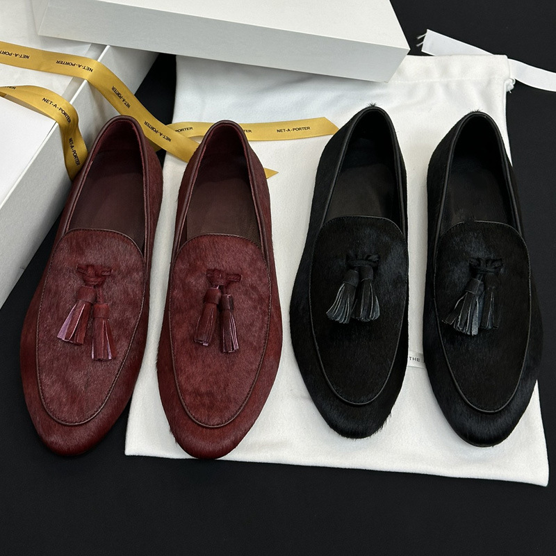 原定顶品！谁穿谁喜欢！ROW高级感马毛乐福鞋平底杏仁头流苏单鞋