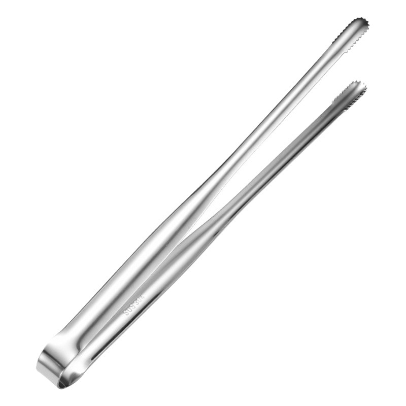 In-Stock Korean-Style 304 Stainless Steel Chopsticks with Extended Serrated Ice Tongs, Household Bbq Food Tongs, Bread Tongs