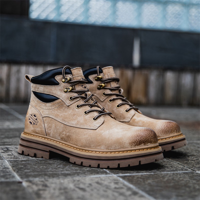 Martin Herren Herbst Hohe Schuhe Britischer Stil Echtes Leder Mid Top Atmungsaktiv Gelb Trendy Casual Arbeitsstiefel_voghion.com