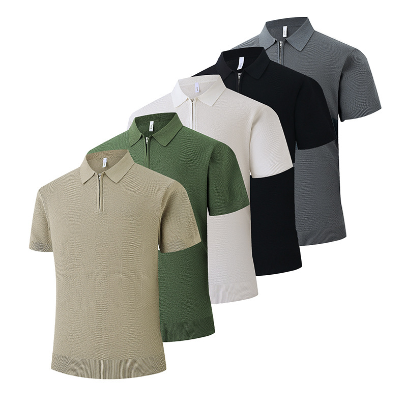 Polo camiseta de punto camiseta de manga corta hombre solapa media cremallera vieja camiseta de hielo delgada de verano fábrica transfronteriza al por mayor