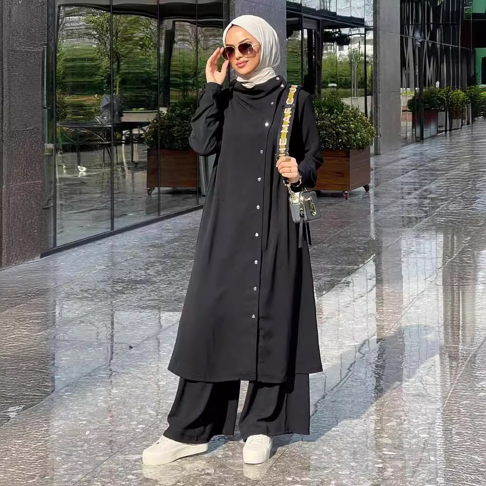 Muslim women's clothing Arabic style two-piece 2024 Spring Autumn new long sleeved shirt and pants set_voghion.com