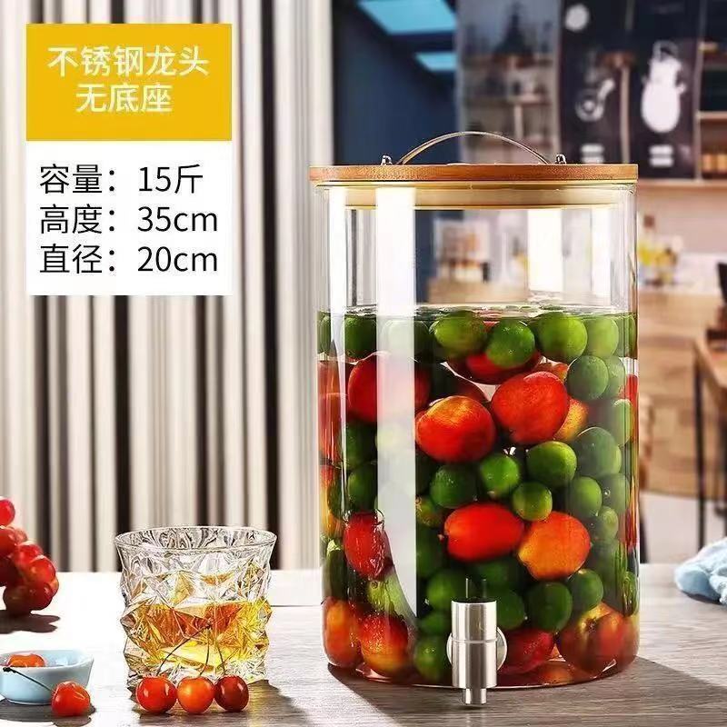 hervidor de agua fría con grifo hervidor de agua fría vidrio resistente a altas temperaturas bebida de gran capacidad barril de jugo de fruta barril de licor de limonada barril de fermentación