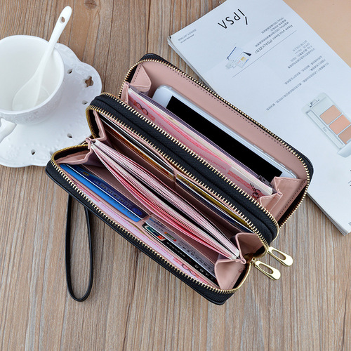 New women's wallet, women's long double zipper mobile phone bag, fashionable crocodile pattern large capacity mother's double layer clutch bag