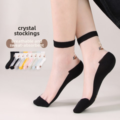 Women's Spring and Summer New Thin Bear Flower Glass Fiber Mid-Calf Socks, Japanese Style Foot Crystal Fiber Women's Socks Wholesale