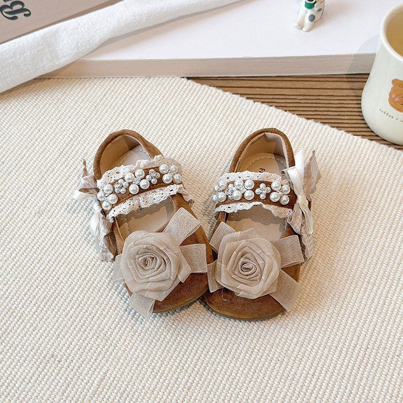 Mother & Kids Spring Collection Little Girls' Leather Shoes Lace Trim Princess Dance Soft Soled Single Stylish Shoes For Girls_voghion.com