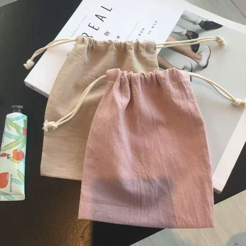简约素色防尘束口抽绳收纳袋高密度环保文玩棉麻布袋