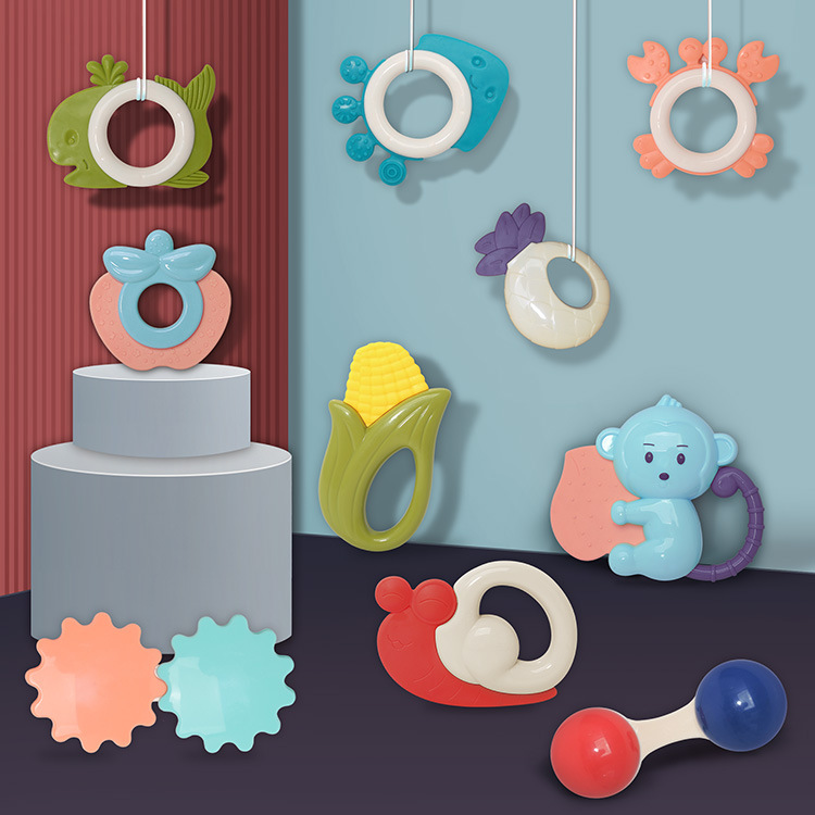 Baby Rattles 10-Piece Set Hand-Cranked Bell Gift Box Set Newborn Baby Toy Teether Rattle Gift Wholesale