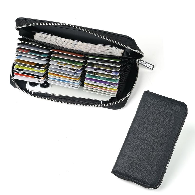 Card Holder Cross-Border Rfid36 Card Large Capacity Anti-Degaussing Anti-Theft Genuine Leather Document Passport Bag Mobile Phone Zipper Bag