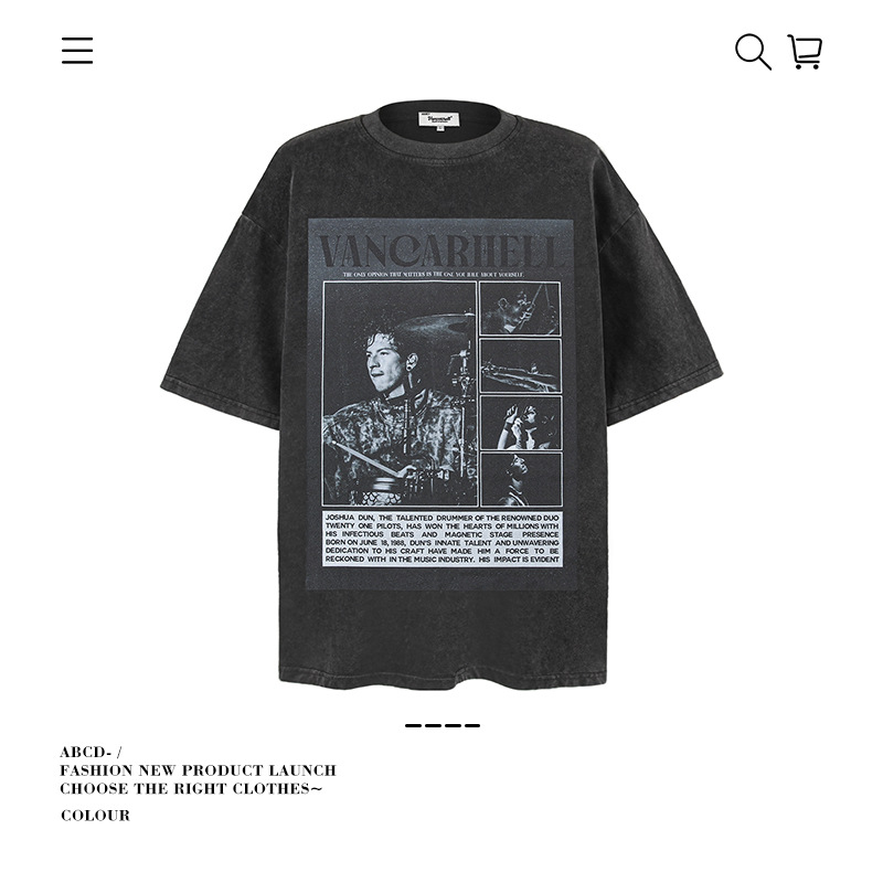 Camiseta de manga corta apilada en la calle alta de la marca de moda pesada de 250g para hombres de algodón puro con camisa de fondo suelta para hombres de verano