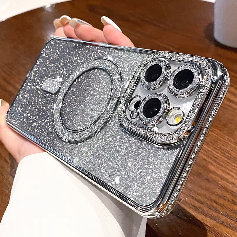 iPhone17用、側面に磁気吸着式のグラデーショングリッター付きスマホケース、Apple16用シリコンTPUメッキ保護ケース15|undefined