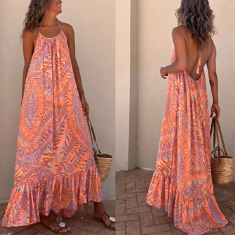 Women's Swing Dress Vacation Halter Neck Printing Sleeveless Printing Maxi Long Dress Holiday Daily display picture 1