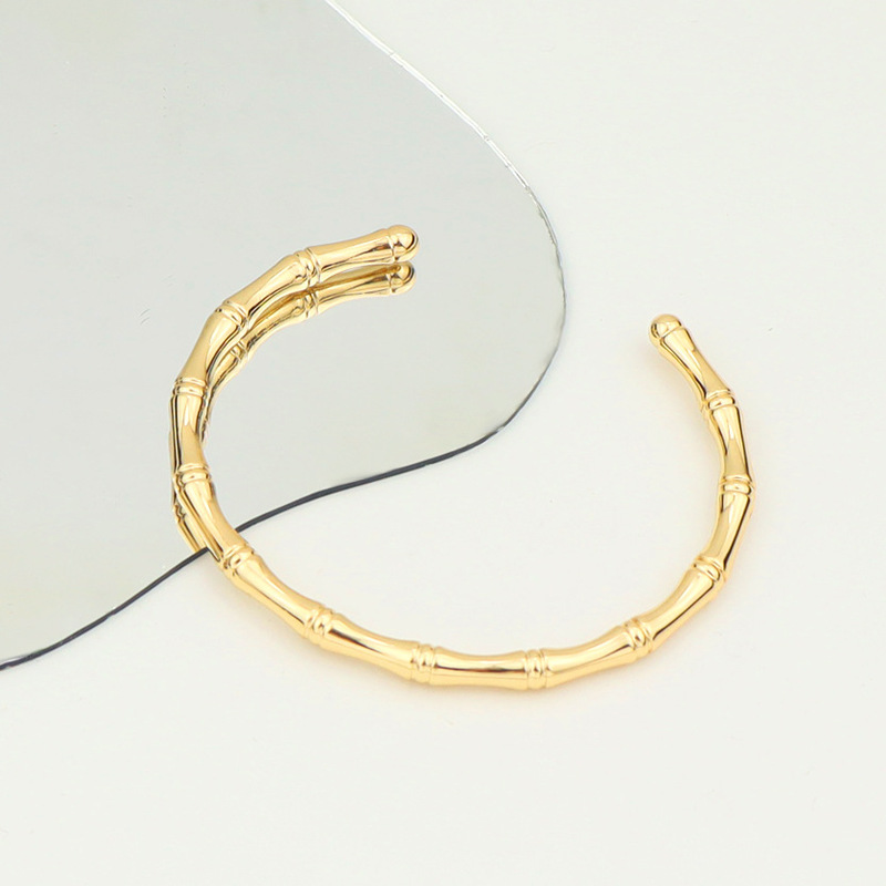 Vintage Stretch Bamboo Copper Bracelet KC Gold Women's High-rise Exquisite Half-opening Niche Design Bracelet Vintage Stretch Bamboo Copper Bracelet KC Gold Women's High-rise Exquisite Half-opening Niche Design Bracelet