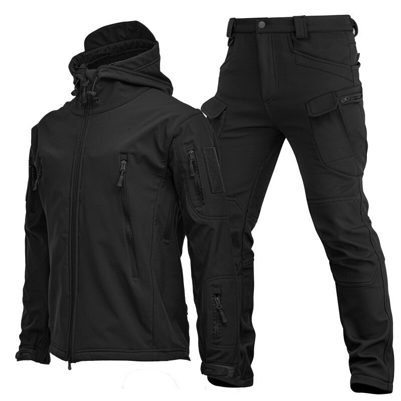 Tactical sports sharkskin waterproof softshell jacket and pants three-in-one warm fleece camouflage jacket set Tactical sports sharkskin waterproof softshell jacket and pants three-in-one warm fleece camouflage jacket set