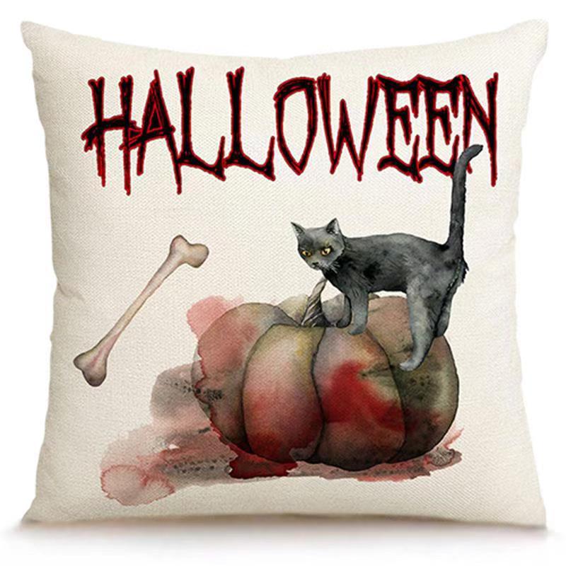 Transfronterizo Amazon Halloween impresión lino almohada cubierta bruja calabaza decoración doméstica almohada cubierta