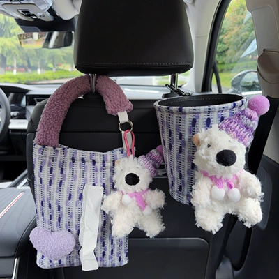 tissue bag, hanging type, high-end tissue: Car tissue box/set - purple-heart-shaped-fabric-hanging-tissue-bag-west-highland-purple-hat-west-highland-trash-can