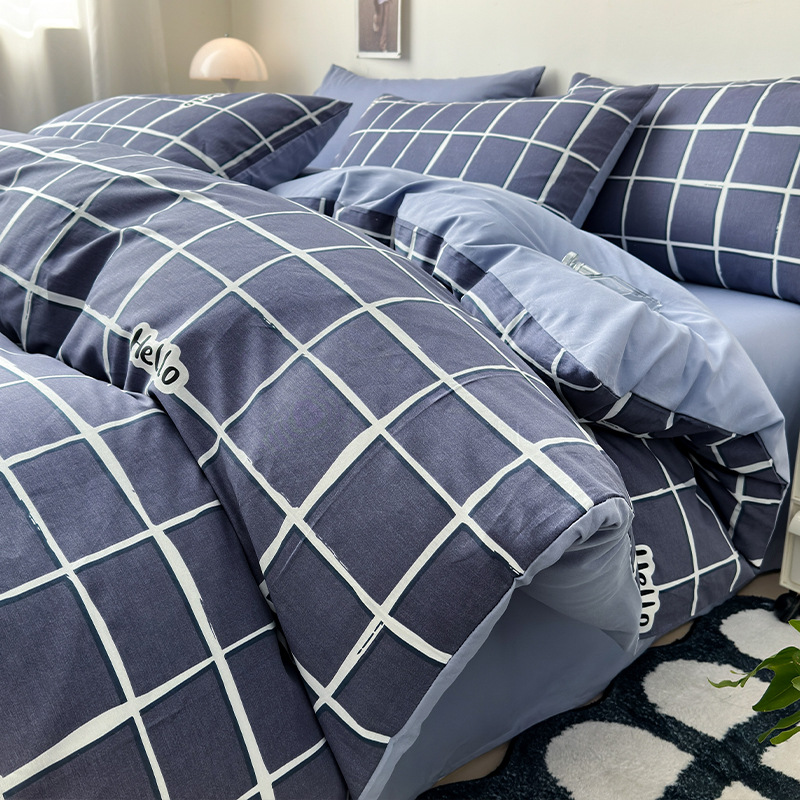 Cama de algodón de algodón de cuatro piezas 2025 nueva sábana simple funda de edredón de tres piezas sábana ropa de cama de dormitorio