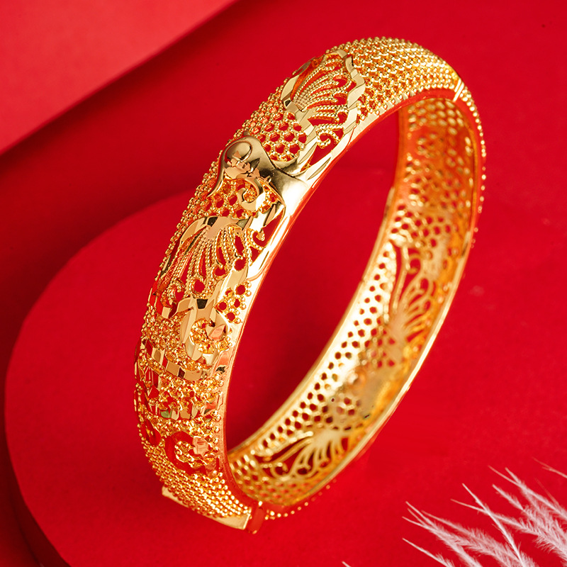 Vietnam arena oro mujer Pavo Real pulsera de ala ancha hebilla nuevo no se desvanece hueco Phoenix textura pulsera antigua suministro