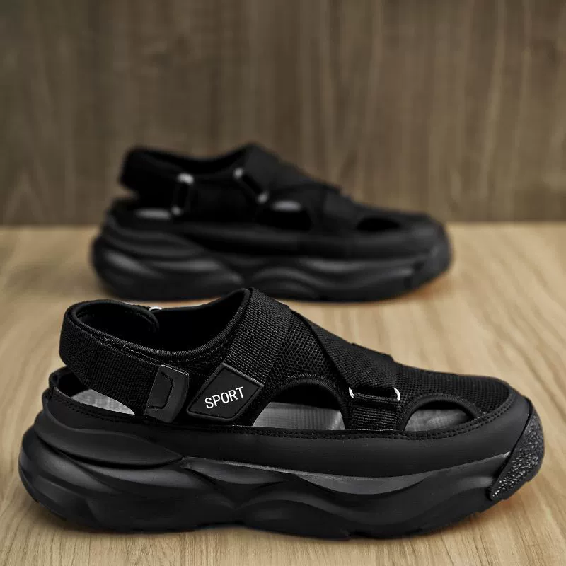 Мужские дышащие универсальные повседневные модные спортивные сандалии на толстой мягкой подошве, нескользящая обувь с полой половиной чашки и закрытым носком