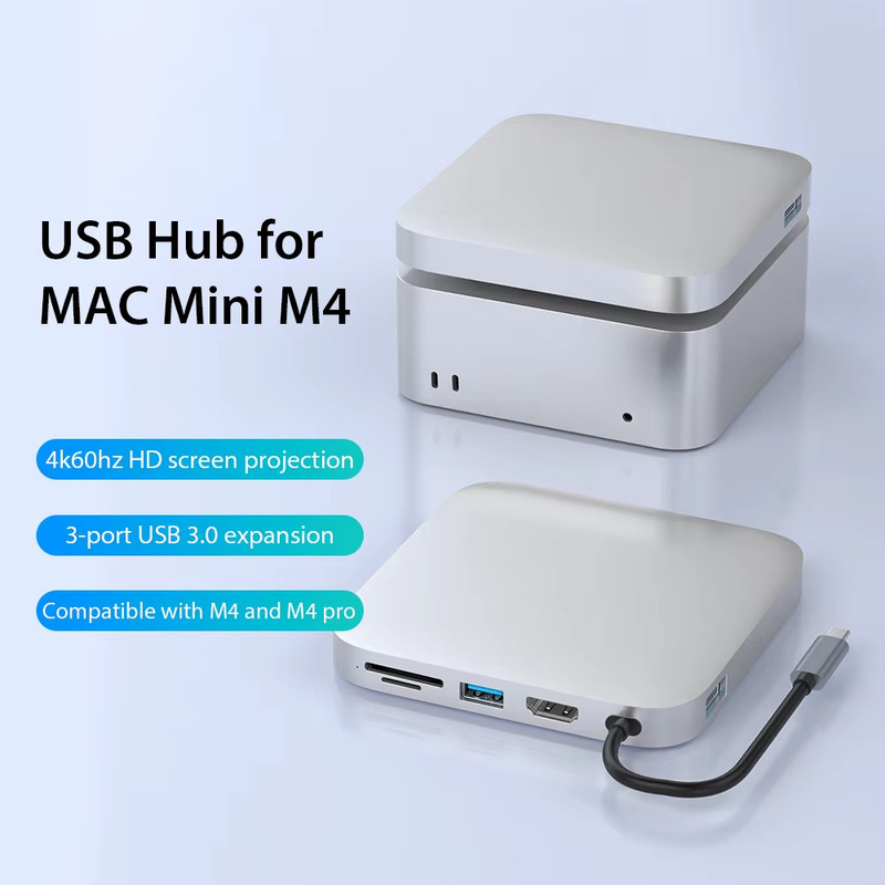 Suitable for Mac Mini4 Base Docking Station Bracket Type-C Ultra-Thin USB 3.0 High-Speed M4 Pro Hub