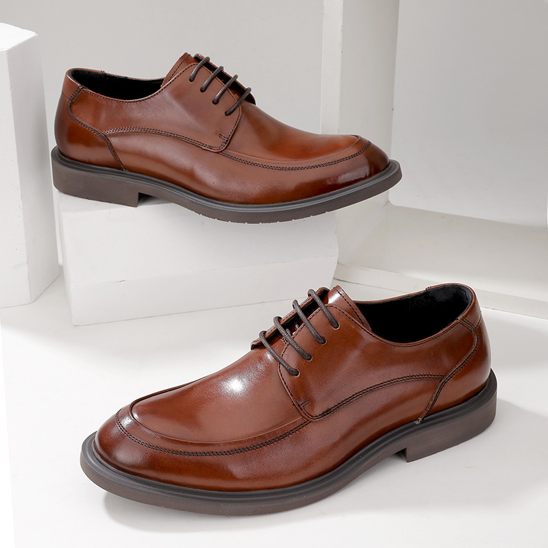 Plus-size business dress shoes men's British style tie top layer of cow leather wedding shoes_voghion.com