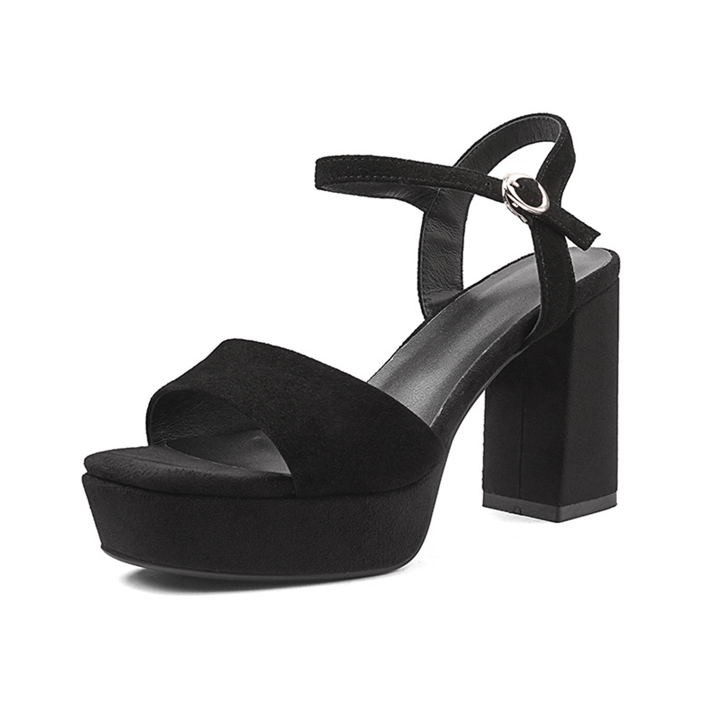 Sandal cao gót nữ hở mũi quai ngang khóa gót 9 cm — Da bò trắng gạo chi tiết 11