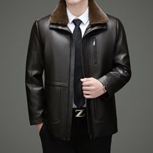 羊皮真皮皮衣男士爸爸装皮毛一体中长款宽松皮夹克拆卸爸爸装外套
