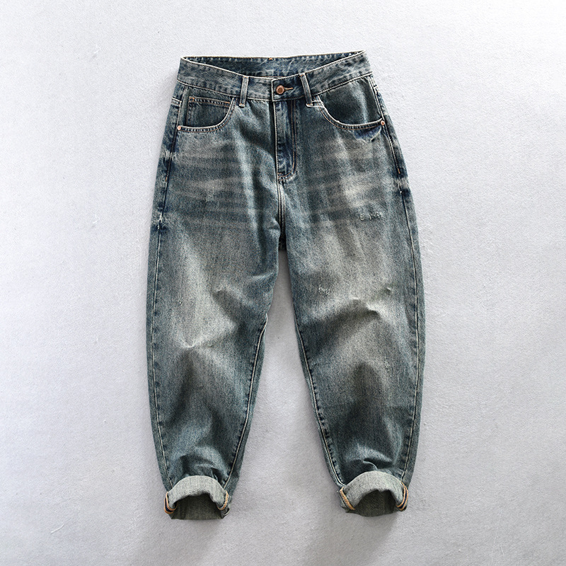 G7167 herren retro gewaschen denim casual hosen, ein stück für haar ersatz_voghion.com