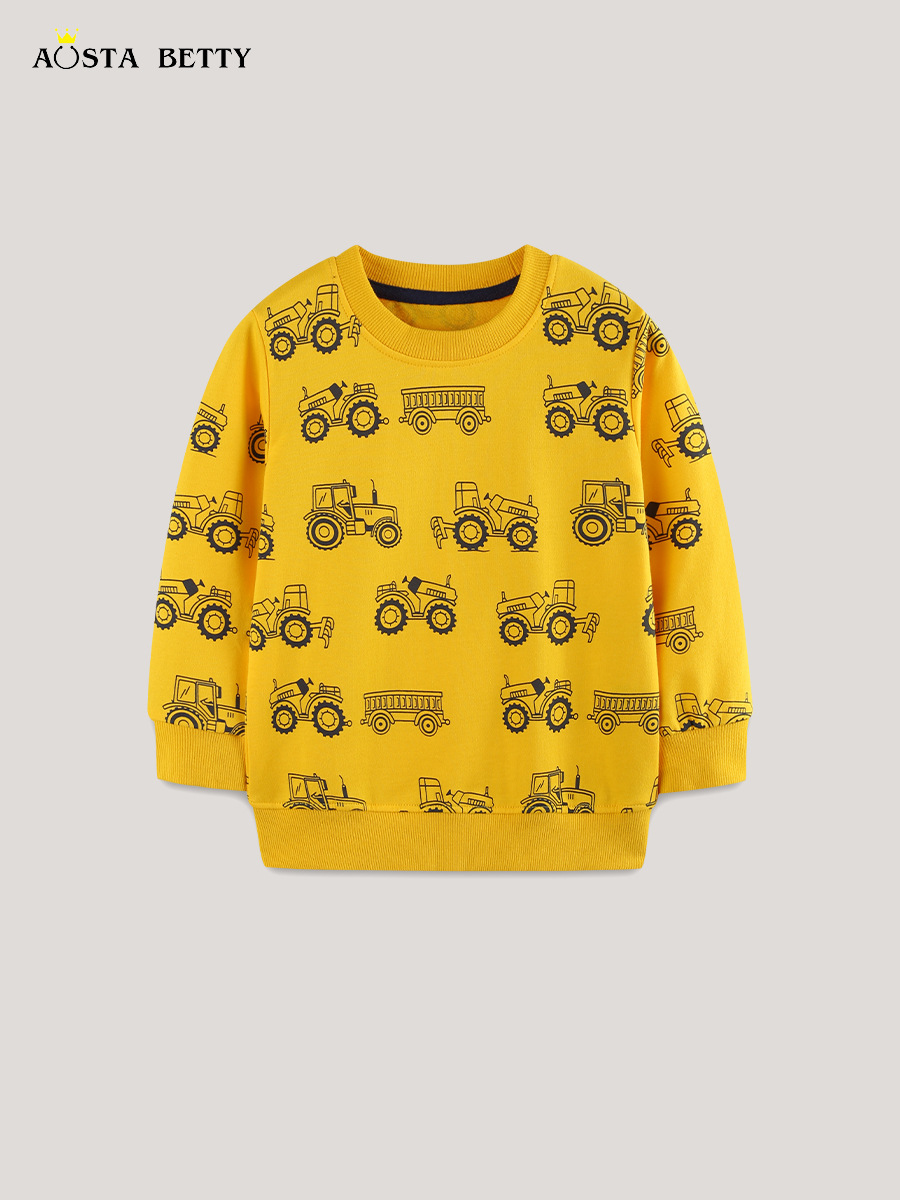 26 sudaderas nuevas de otoño para niños, estilo europeo y americano, con estampado de coches, manga larga, cuello redondo, camiseta deportiva infantil, venta al por mayor