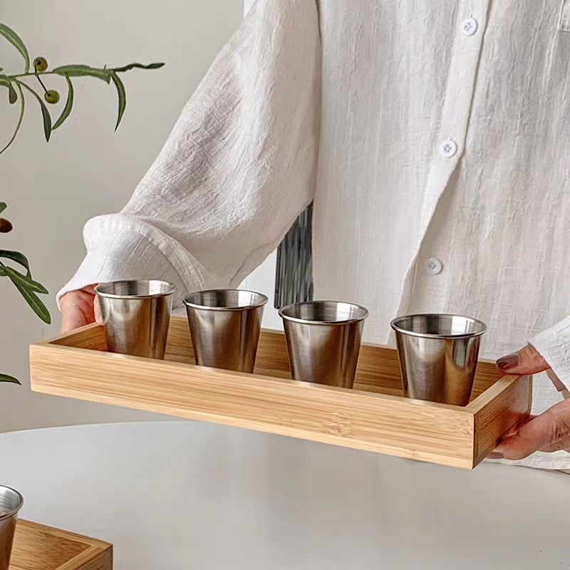 Bandeja de té de bambú y madera, bandeja rectangular, uso doméstico comercial, taza de té, taza de agua japonesa de bambú, almacenamiento simple
