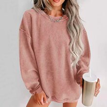 2024跨境欧美亚马逊秋冬新款休闲套头宽松圆领时尚长袖卫衣女