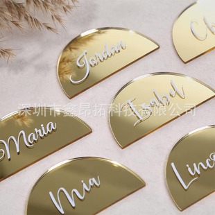 Golden Mirror semicircle acrylic blank semicircle seat card DIY wedding table decoration
