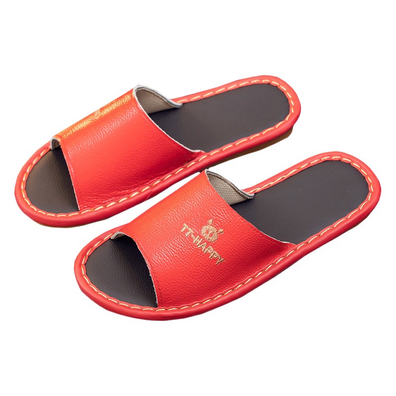 Cowhide Surface Sewing Sole Home Indoor Floor Non-slip Summer Household Men's and Women's Couple Genuine Leather Home Shoes Summer