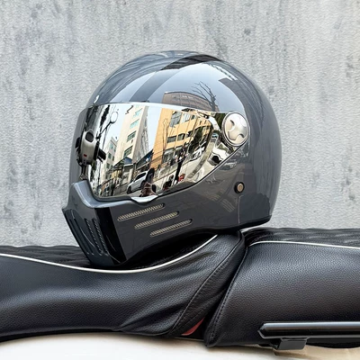 Heavy Motorcycles, Ghost Skull Rider, with — Motosiklet kaskı (dəbilqə) - cement-gray-avenue-silver-plated-mirror-delivery-transparent-mirror-m