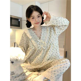 批发货源韩版甜美蕾丝公主风日系田园碎花宽松舒适外穿秋季家居服