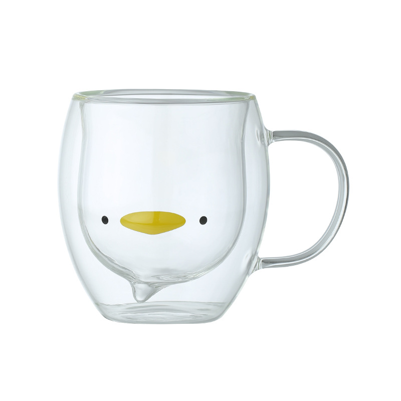 Color de doble capa de vidrio taza de dibujos animados hogar borosilicato vidrio taza de jugo de leche taza de té transparente vidrio oso agua