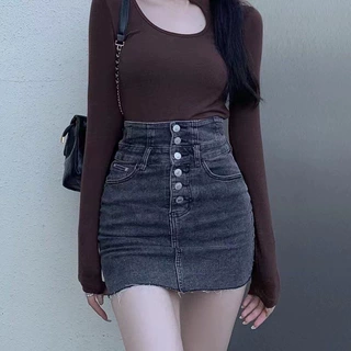【2706人收藏】超高腰单排扣牛仔半身裙女夏2024新款紧身辣妹性感