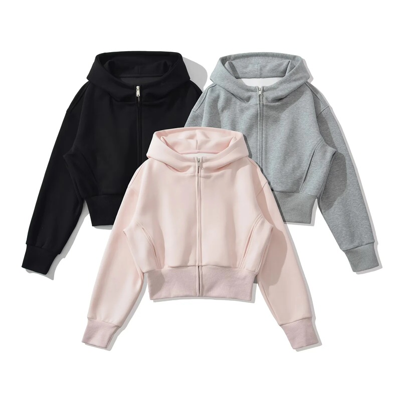 American Gray Right Shoulder Sweatshirt for Women in Autumn and Winter New Style down Jacket with Jacket Layered Slim Hooded Short Top