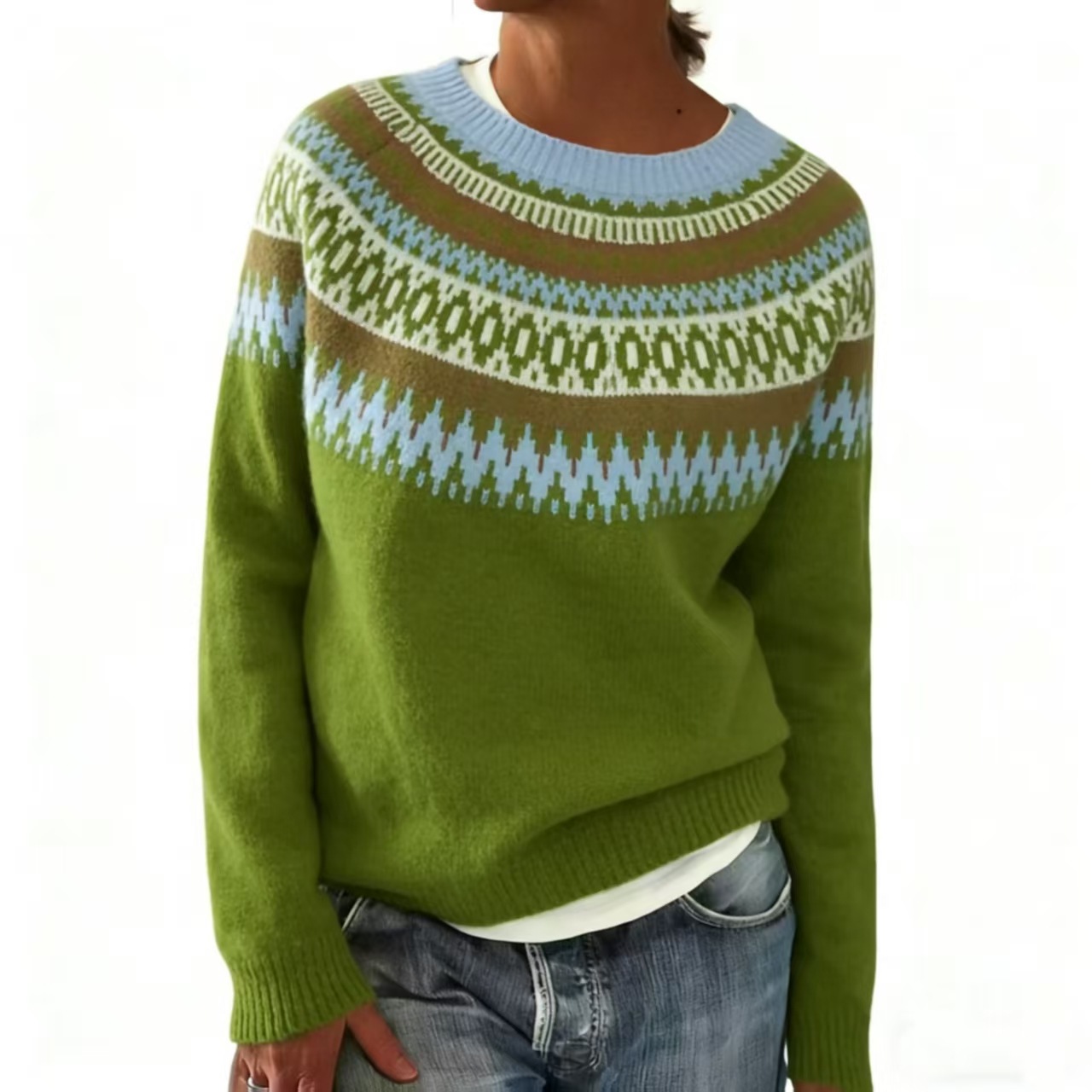 Women's Thick Knit Jacquard Sweater For Autumn And Winter_voghion.com