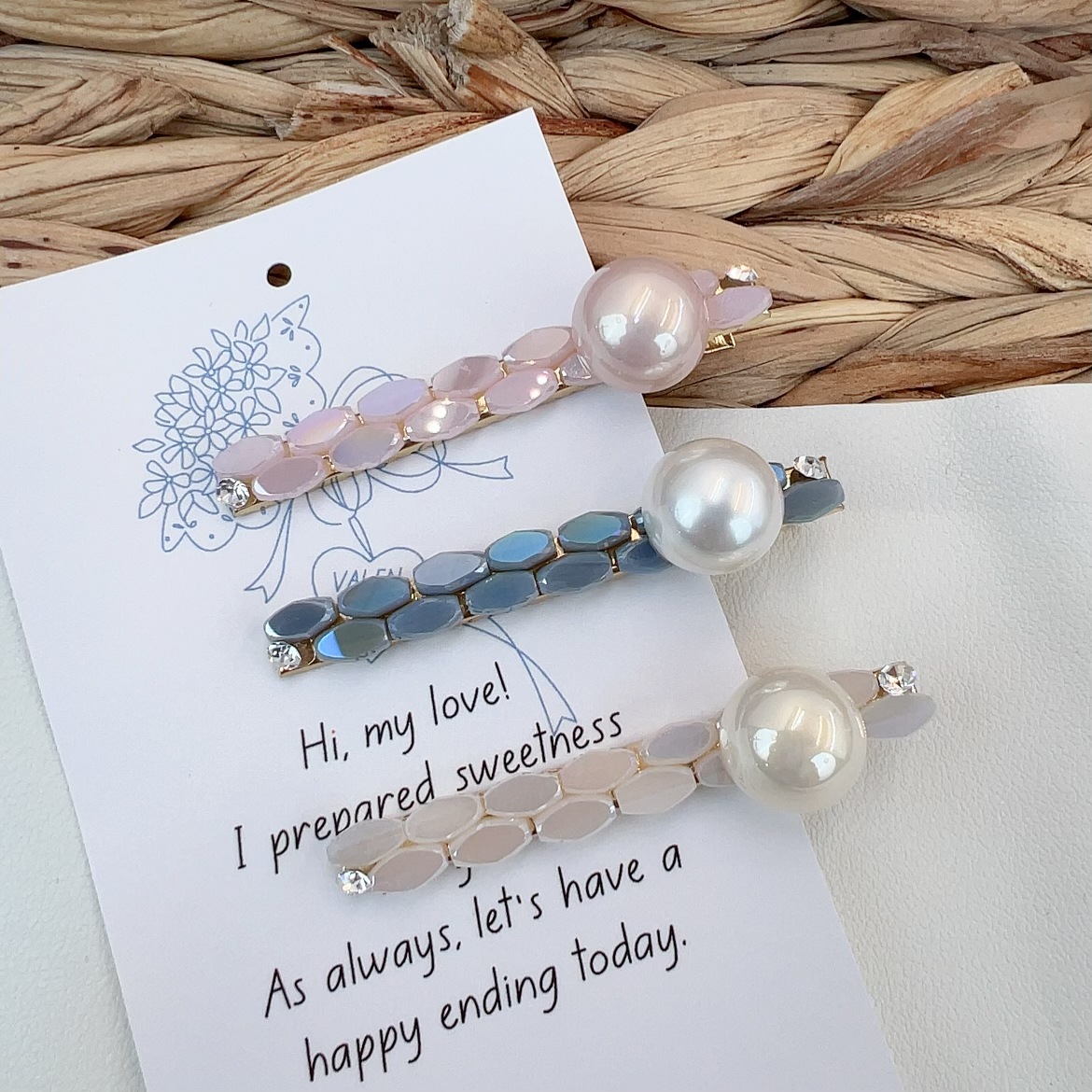 韓版新款異形水晶彩色珍珠水鑽髮夾鴨嘴夾精緻高級感劉海夾髮飾女