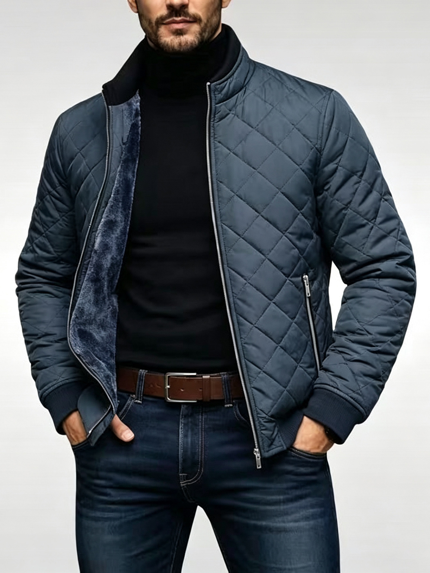 Cross-border Amazon Men's Diamond Pattern Fleece-Lined Cotton Jac