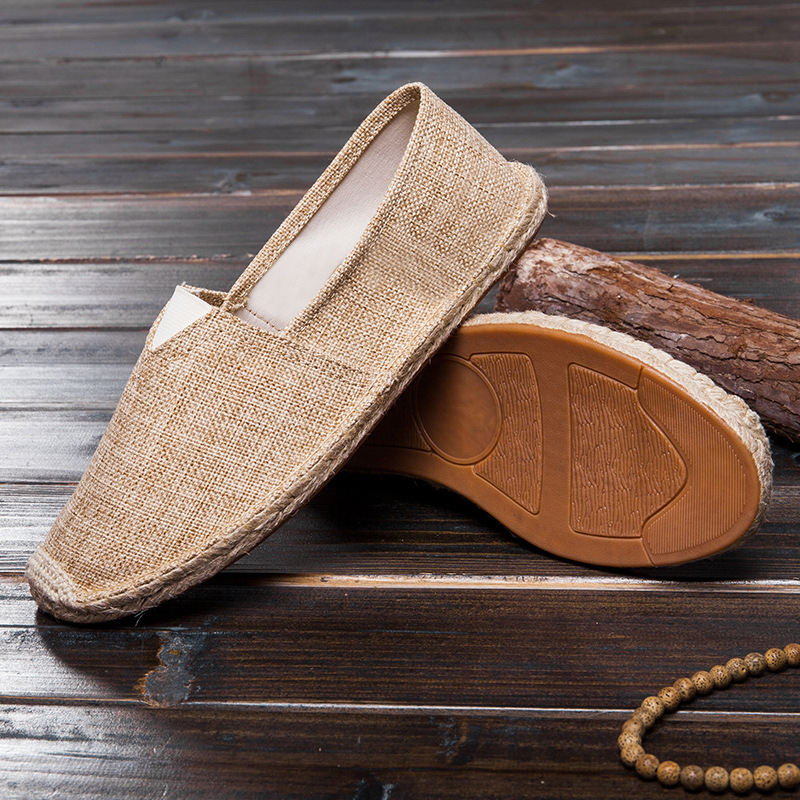 Venta directa de fábrica zapatos de suela de cáñamo de verano zapatos de cuerda de lona de pescador tejido de paja zapatos de lino absorbentes de sudor transpirables perezosos